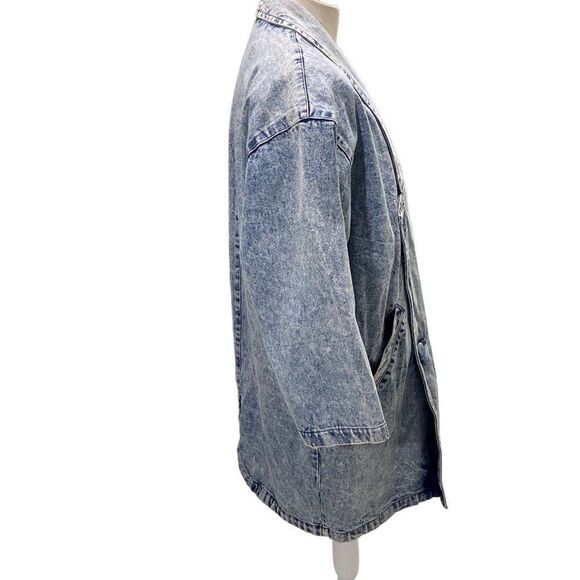 Vintage 80s Learsi Int Oversized Womens Midi Blue Jean Coat Acid Wash Sz Small - Picture 2 of 8